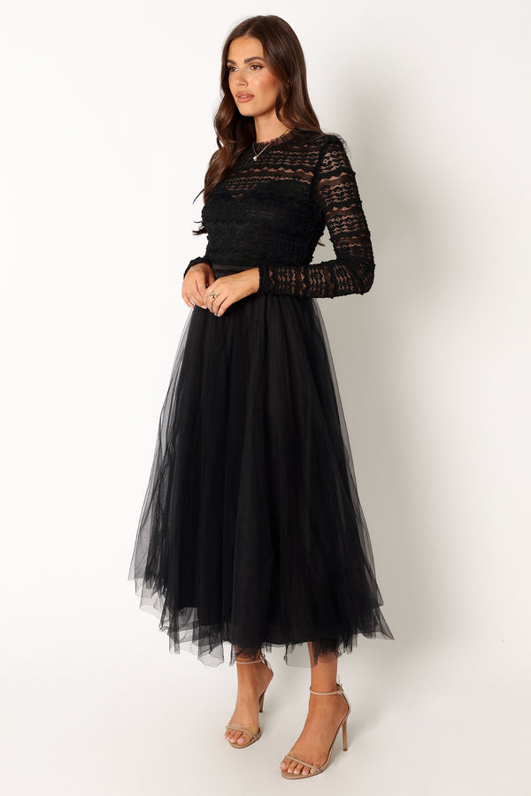 Petal and Pup USA DRESSES Pilla Long Sleeve Midi Dress - Black