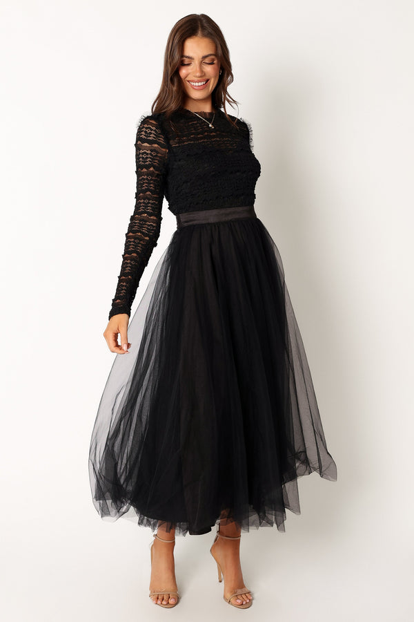 Petal and Pup USA DRESSES Pilla Long Sleeve Midi Dress - Black