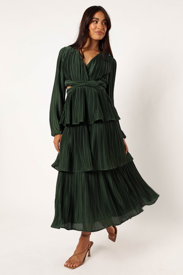 Petal and Pup USA DRESSES Pippa Long Sleeve Midi Dress - Emerald