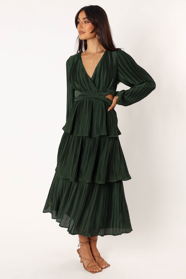 Petal and Pup USA DRESSES Pippa Long Sleeve Midi Dress - Emerald