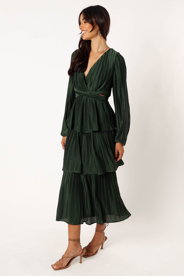 Petal and Pup USA DRESSES Pippa Long Sleeve Midi Dress - Emerald