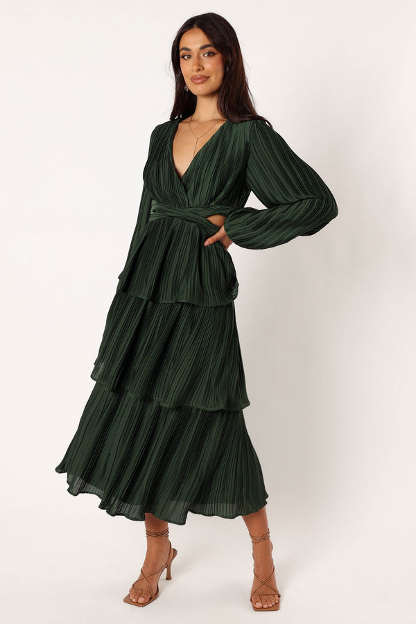 Petal and Pup USA DRESSES Pippa Long Sleeve Midi Dress - Emerald