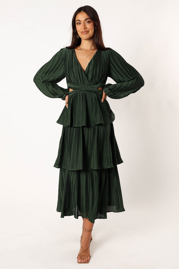 Petal and Pup USA DRESSES Pippa Long Sleeve Midi Dress - Emerald