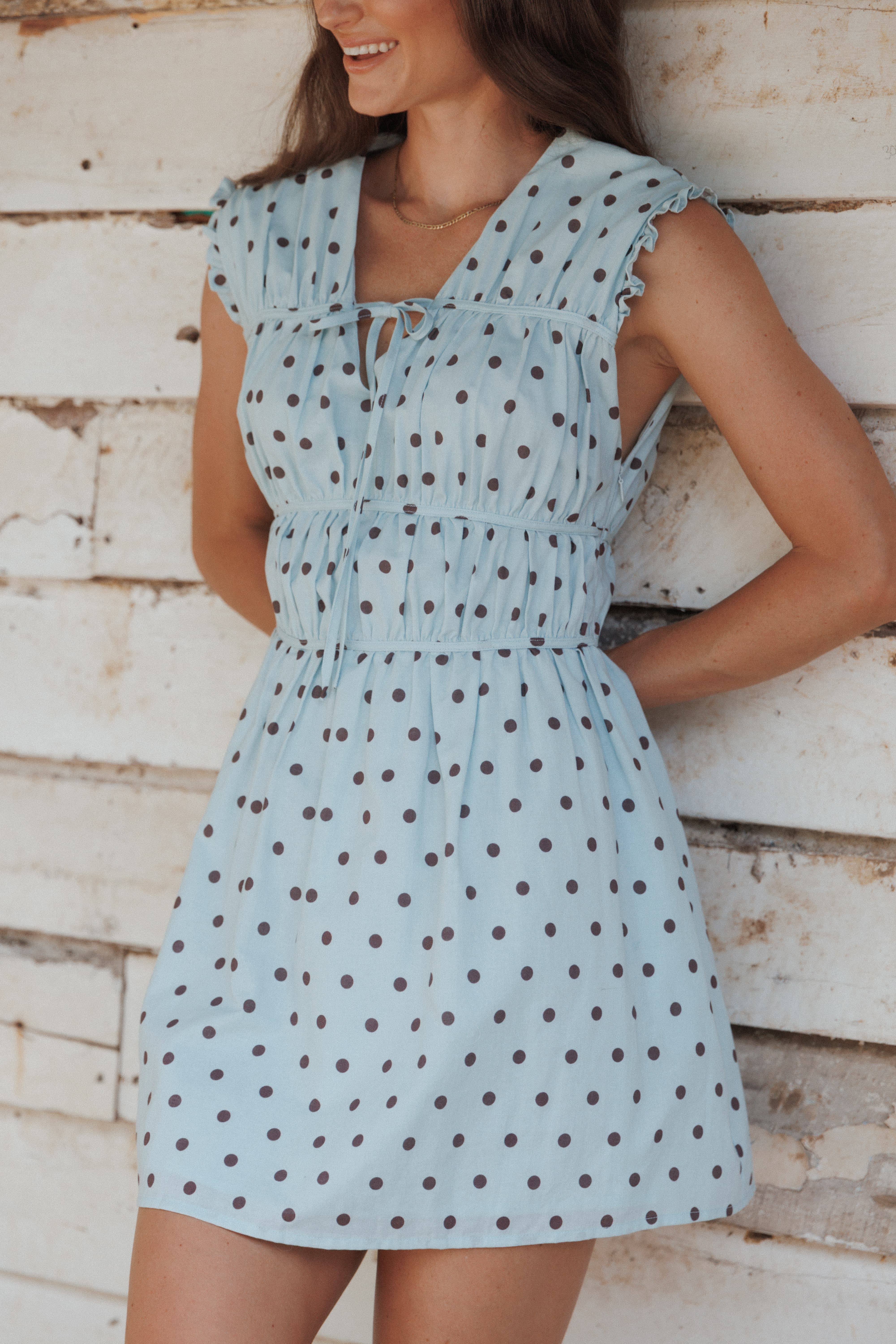 Petal and Pup USA DRESSES Pipper Mini Dress - Blue Polka Dot