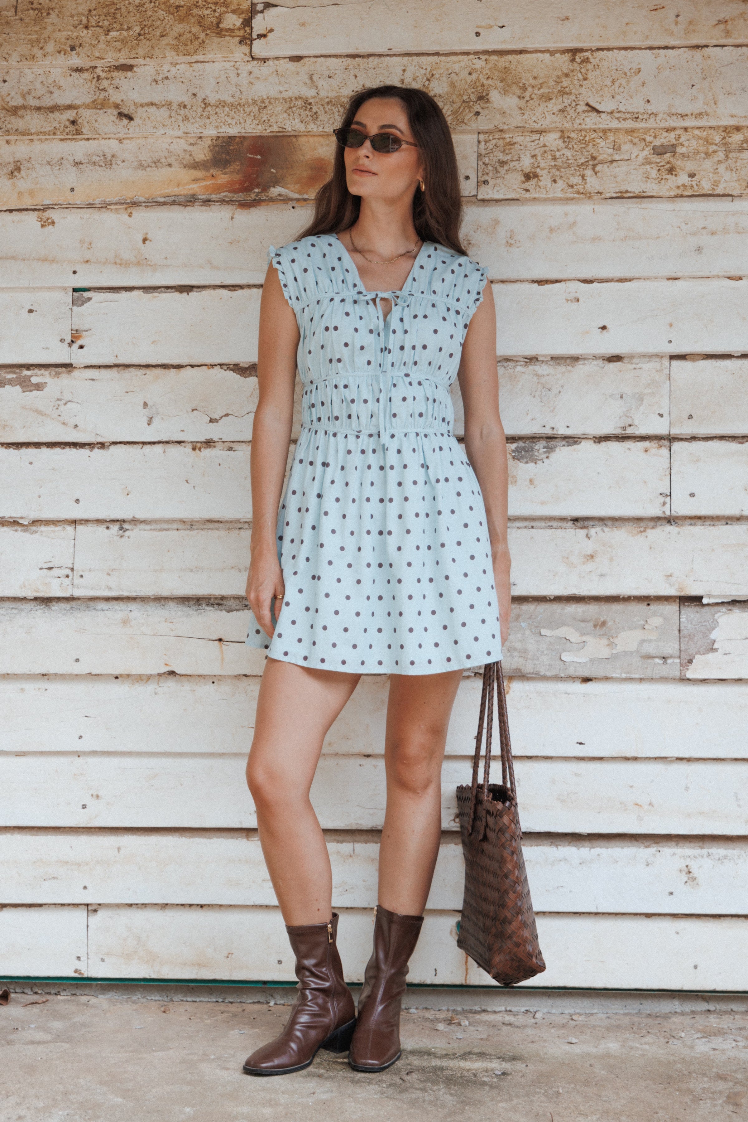 Petal and Pup USA DRESSES Pipper Mini Dress - Blue Polka Dot