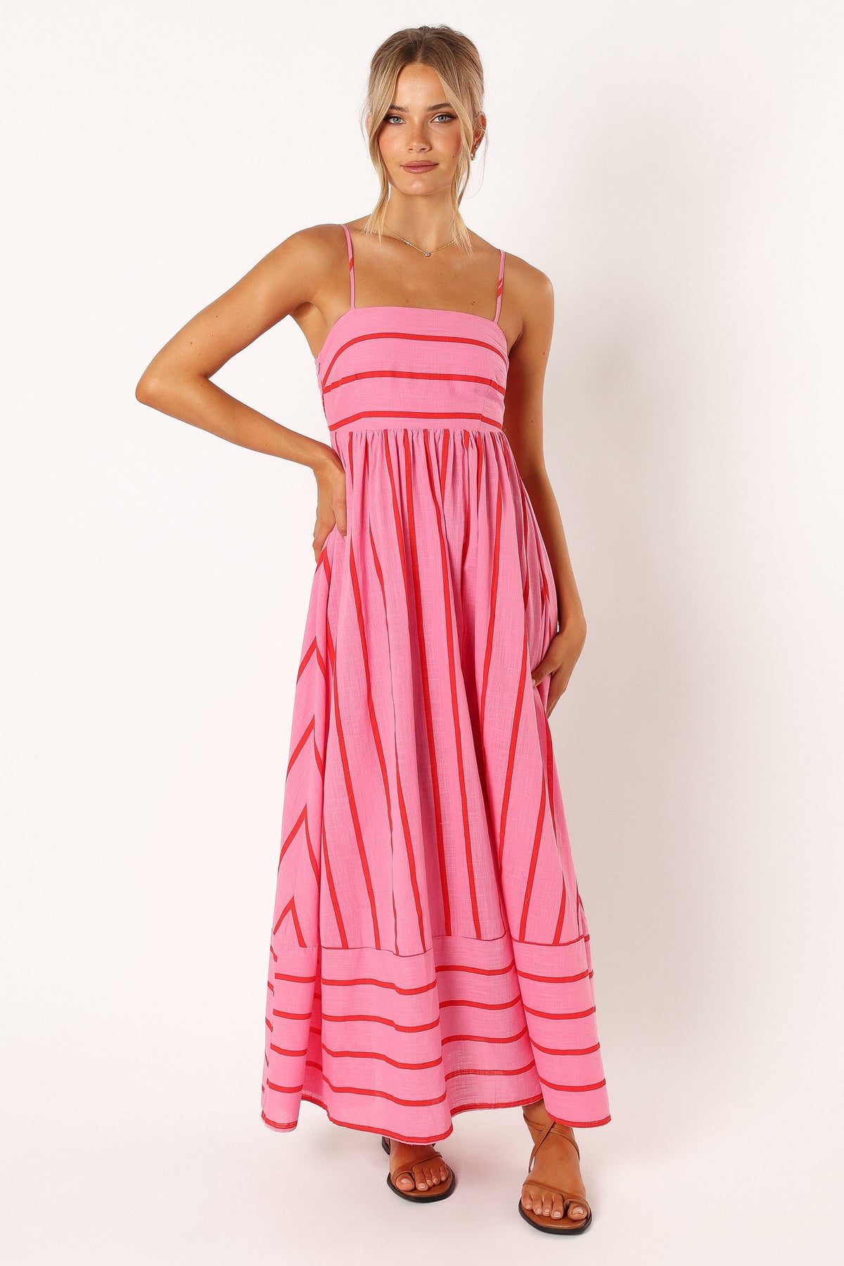 red and pink striped dress Petal and Pup Women's Pixie Maxi Dress - Pink Red