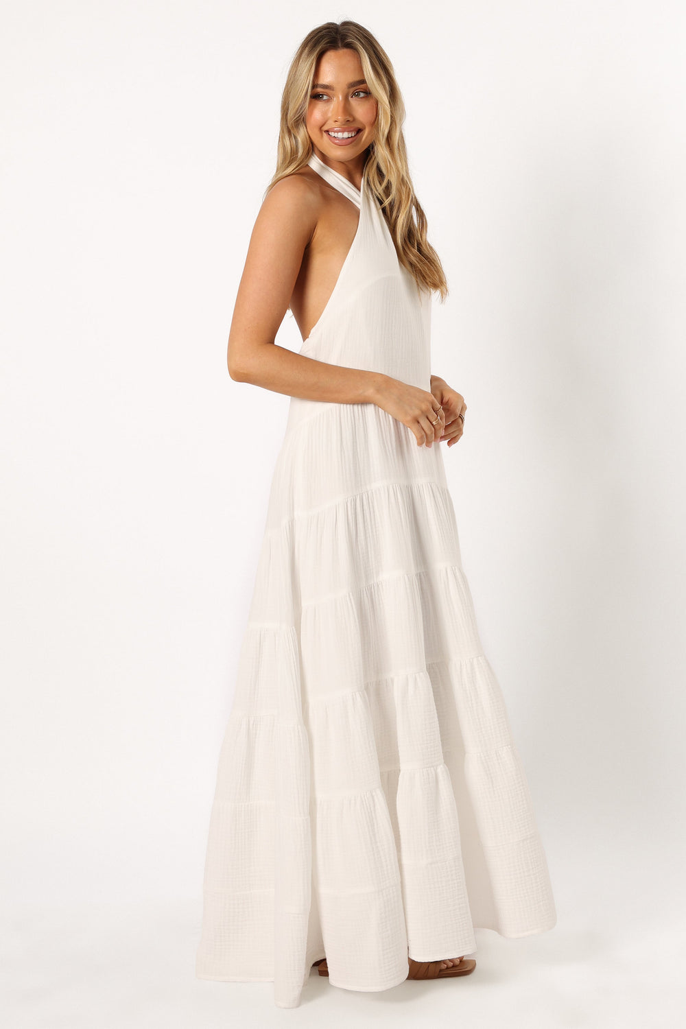 Petal and Pup USA DRESSES Plara Halterneck Maxi Dress - White