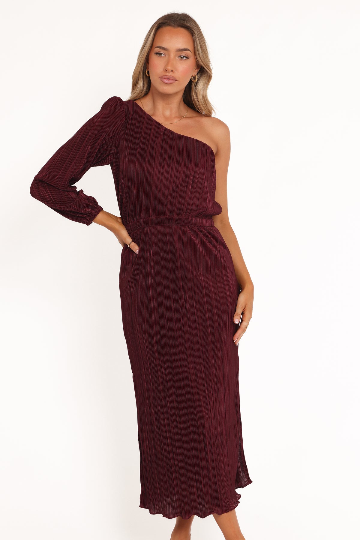 open lace back dress Tallisa One Shoulder Pleated Midi Dress – VICI main image 0