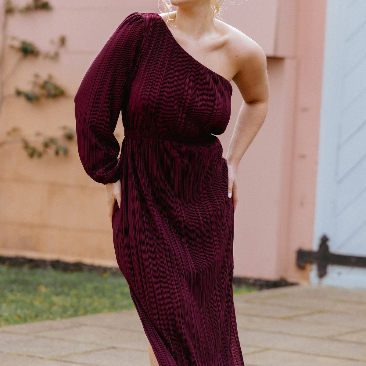 Petal and Pup Women's Pontee One Shoulder Pleated Midi Dress