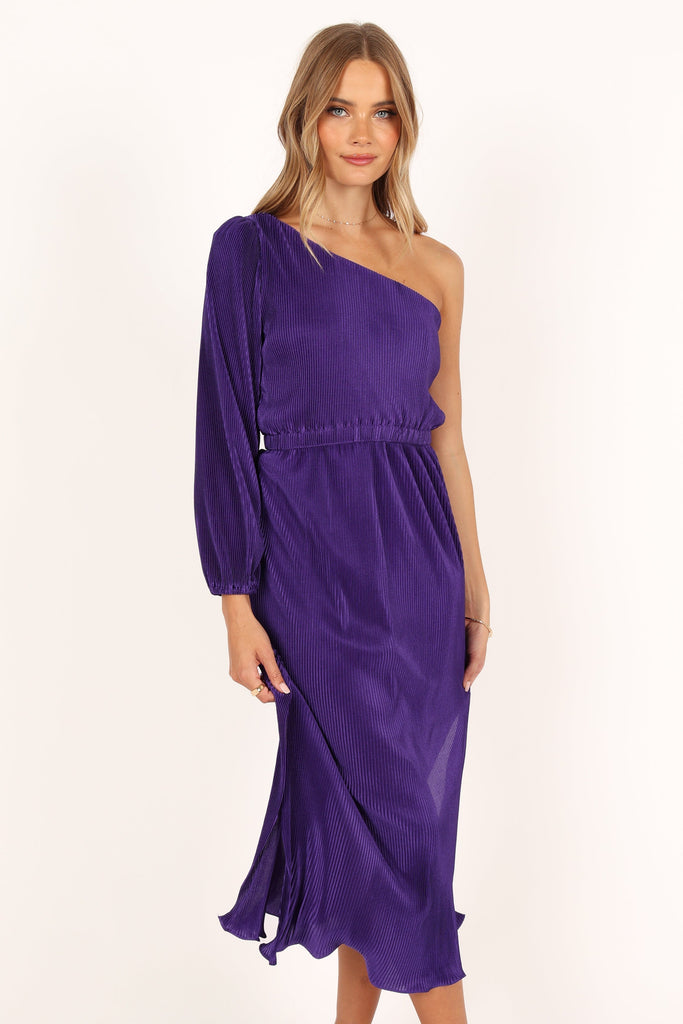 Pontee One Shoulder Pleated Midi Dress - Purple - Petal & Pup USA