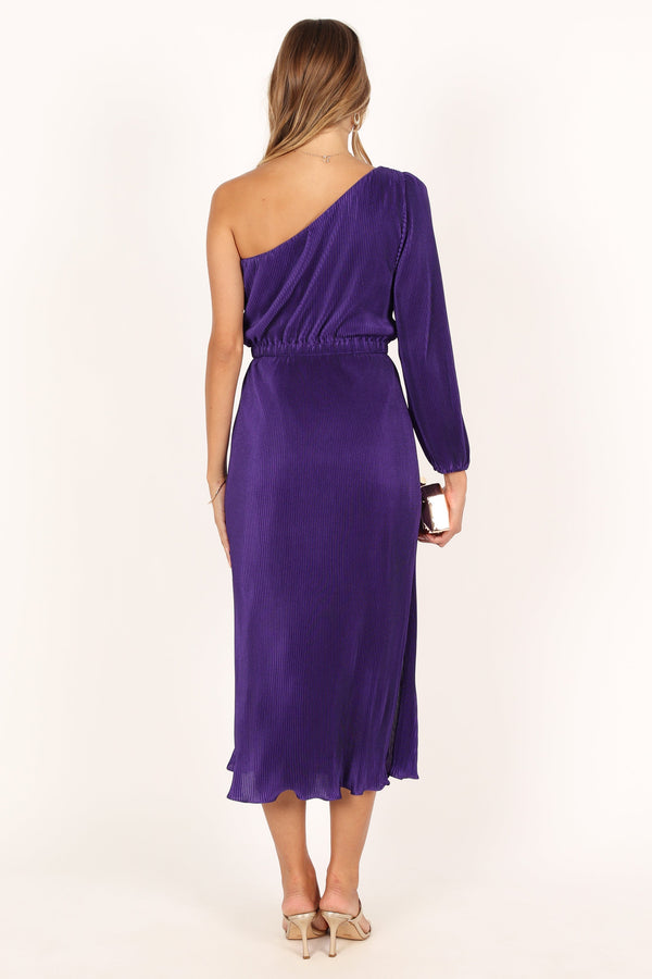 Petal and Pup USA DRESSES Pontee One Shoulder Pleated Midi Dress - Purple