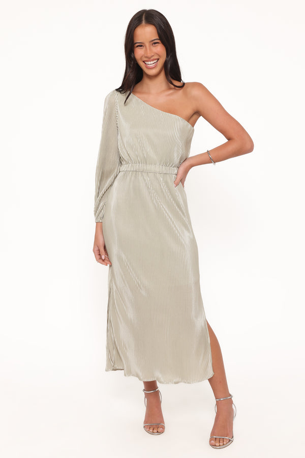 Petal and Pup USA DRESSES Pontee One Shoulder Pleated Midi Dress - Sage Green