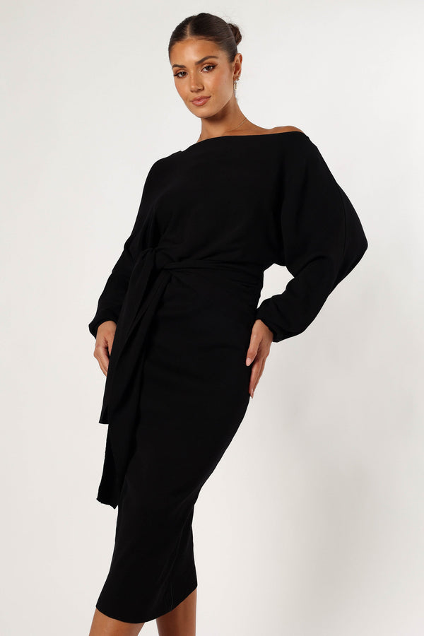 Petal and Pup USA DRESSES Prancer Off Shoulder Midi Dress - Black