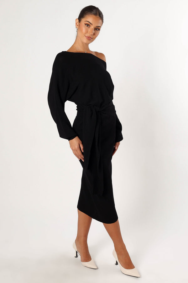 Petal and Pup USA DRESSES Prancer Off Shoulder Midi Dress - Black