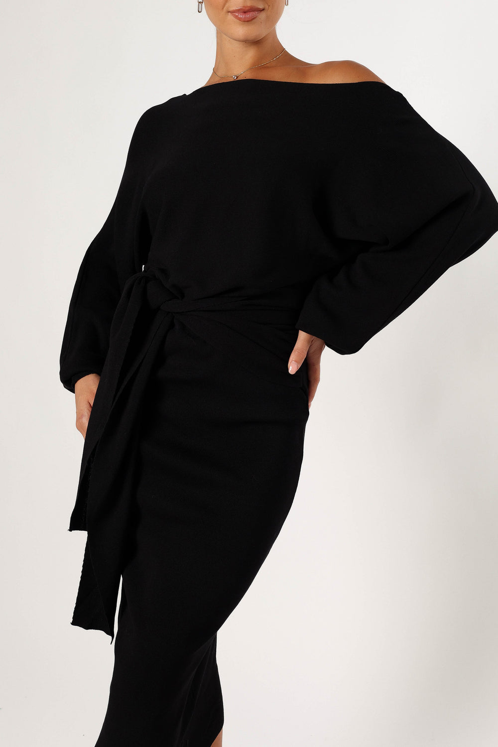 Prancer Off Shoulder Midi Dress - Black - Petal & Pup USA