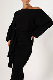 Petal and Pup USA DRESSES Prancer Off Shoulder Midi Dress - Black