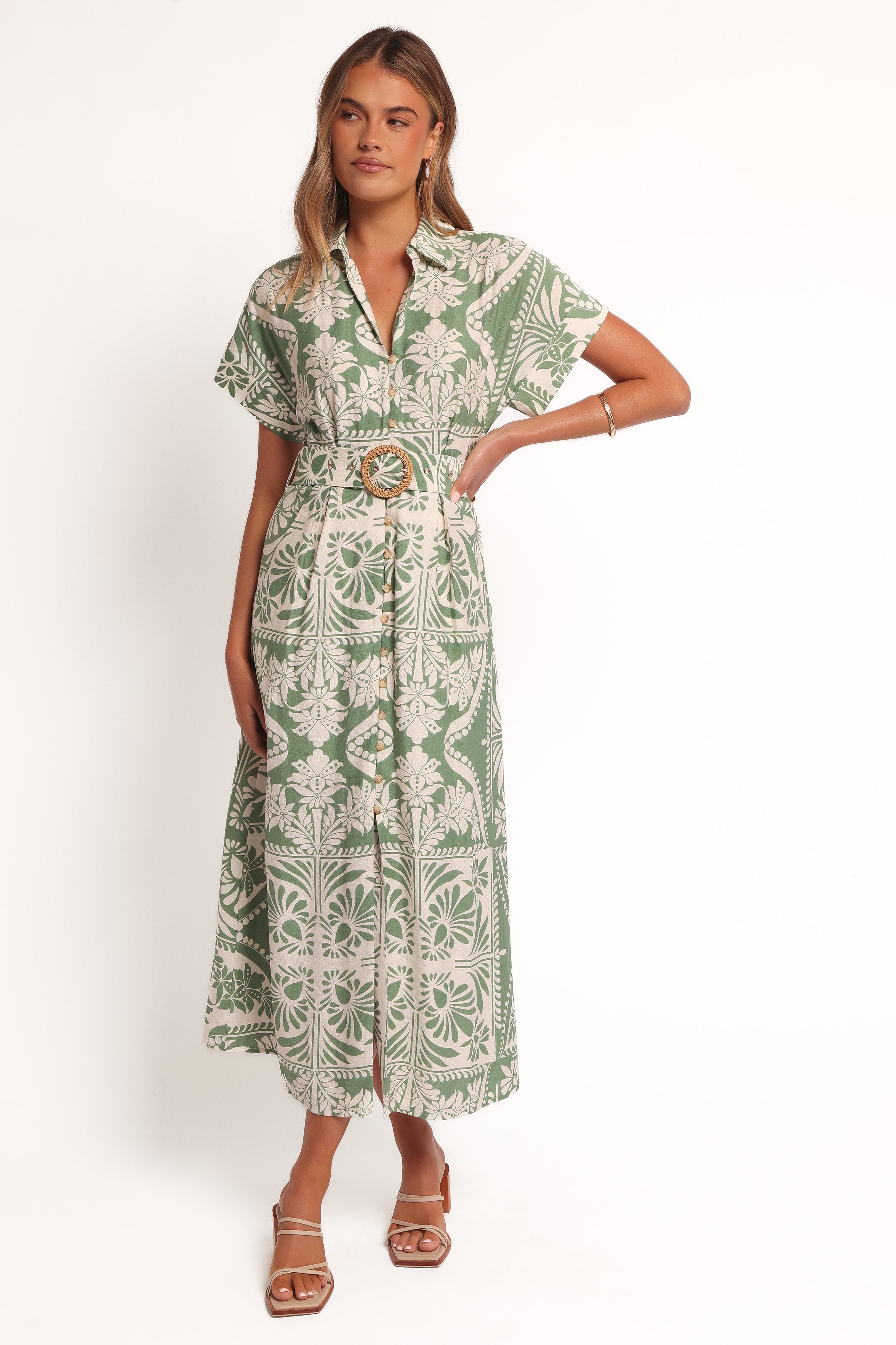 Petal and Pup USA DRESSES Preston Midi Dress - Green Floral