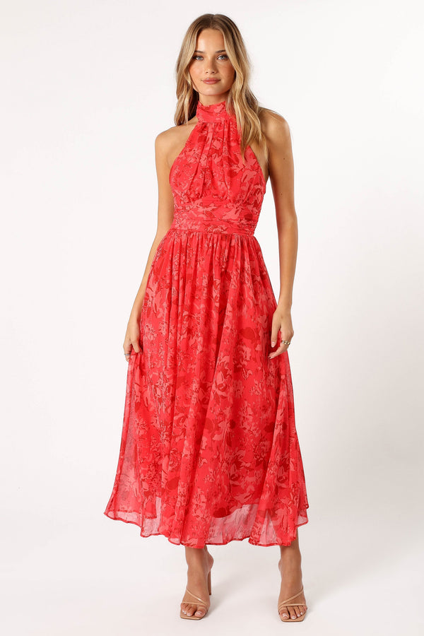 Petal and Pup USA DRESSES Primrose Halterneck Maxi Dress - Red Floral