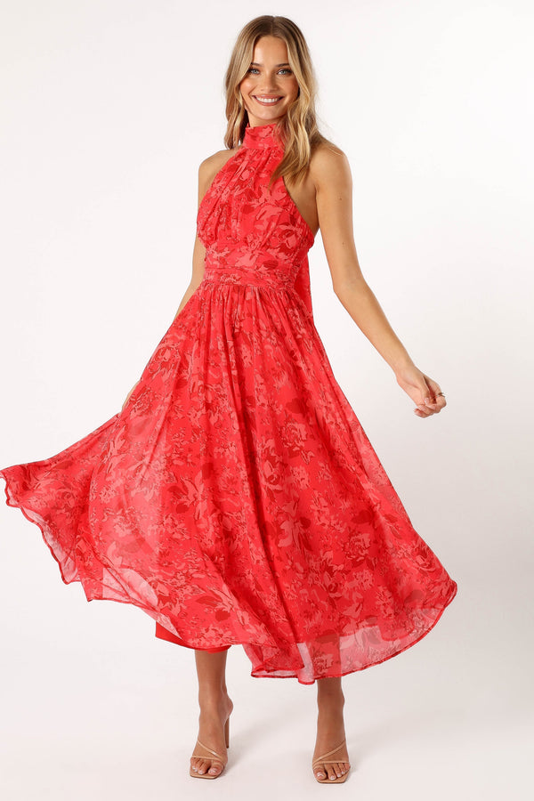 Petal and Pup USA DRESSES Primrose Halterneck Maxi Dress - Red Floral