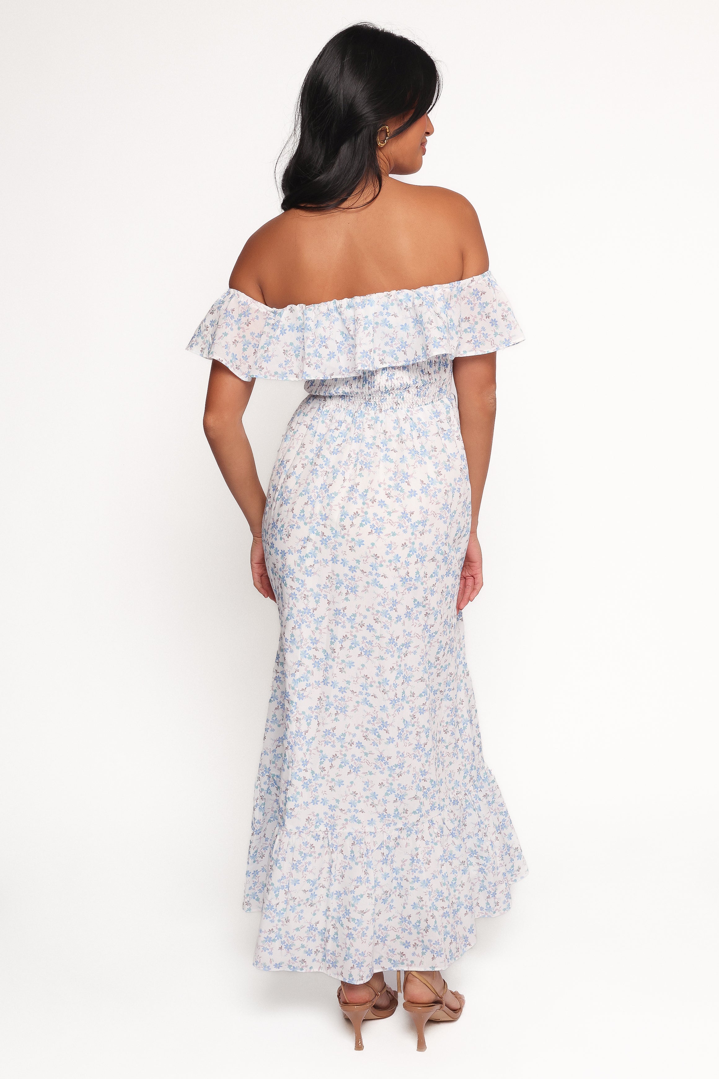 Petal and Pup USA DRESSES Priscilla Strapless Midi Dress - Blue Floral