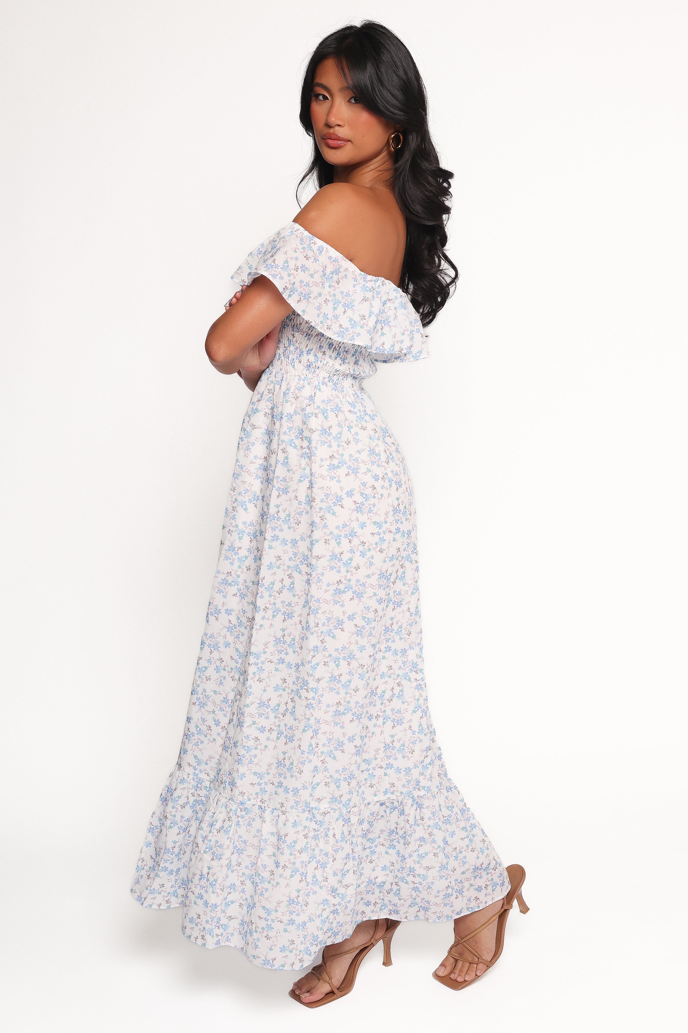 Petal and Pup USA DRESSES Priscilla Strapless Midi Dress - Blue Floral