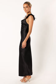 Petal and Pup USA DRESSES Quartina Feather Shoulder Maxi Dress - Black