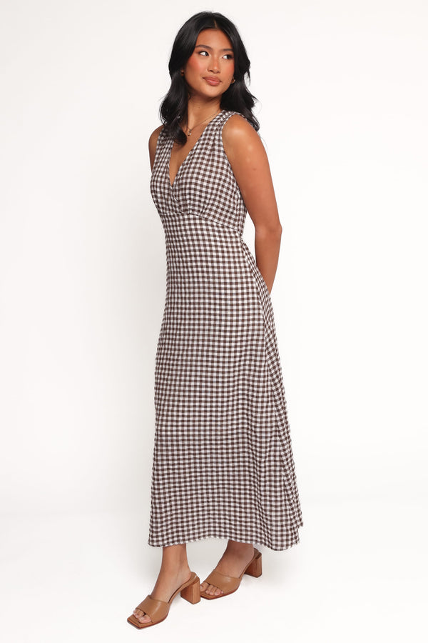 Petal and Pup USA DRESSES Queenie Midi Dress - Brown Gingham