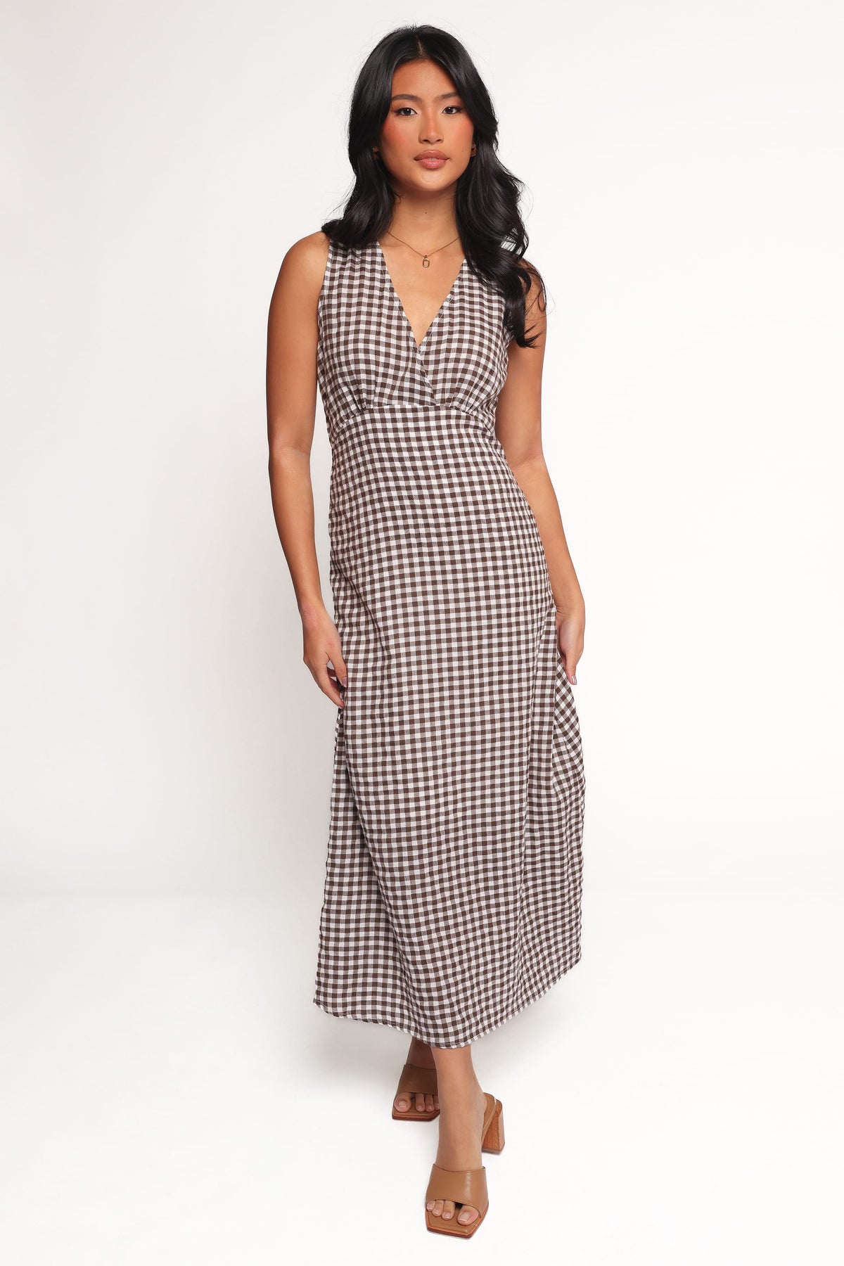 dawn midi dress in brown gingham reviews Petal and Pup Queenie Midi Dress