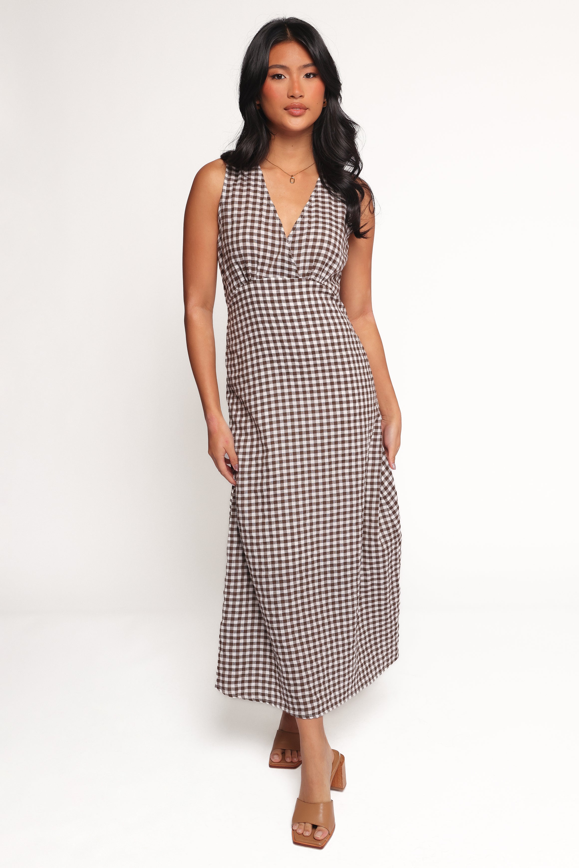 Petal and Pup USA DRESSES Queenie Midi Dress - Brown Gingham