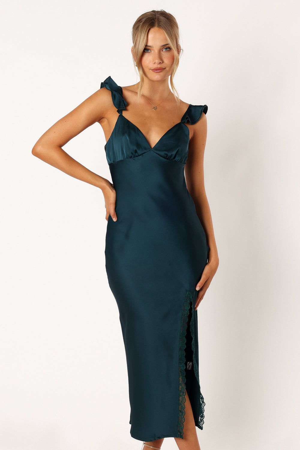 Petal and Pup USA DRESSES Quintin Frill Midi Dress - Emerald