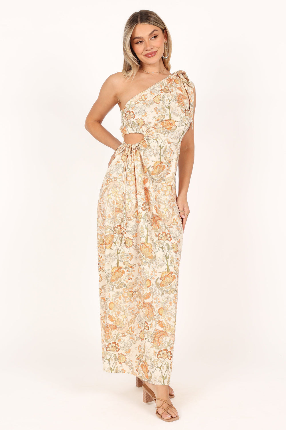Tan floral maxi dress Clearance