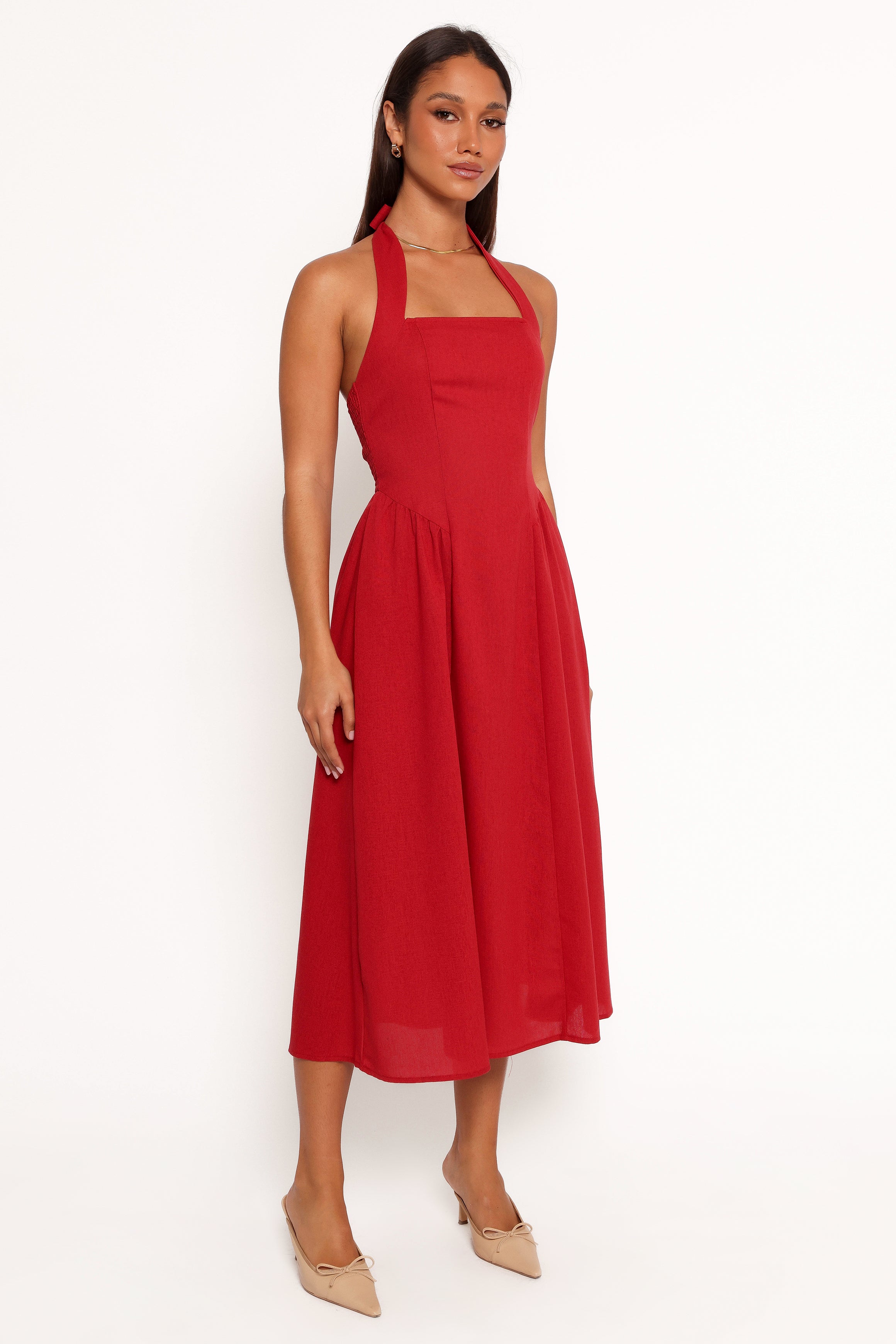 Petal and Pup USA DRESSES Ramona Halterneck Midi Dress - Red