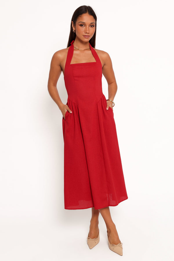 Petal and Pup USA DRESSES Ramona Halterneck Midi Dress - Red