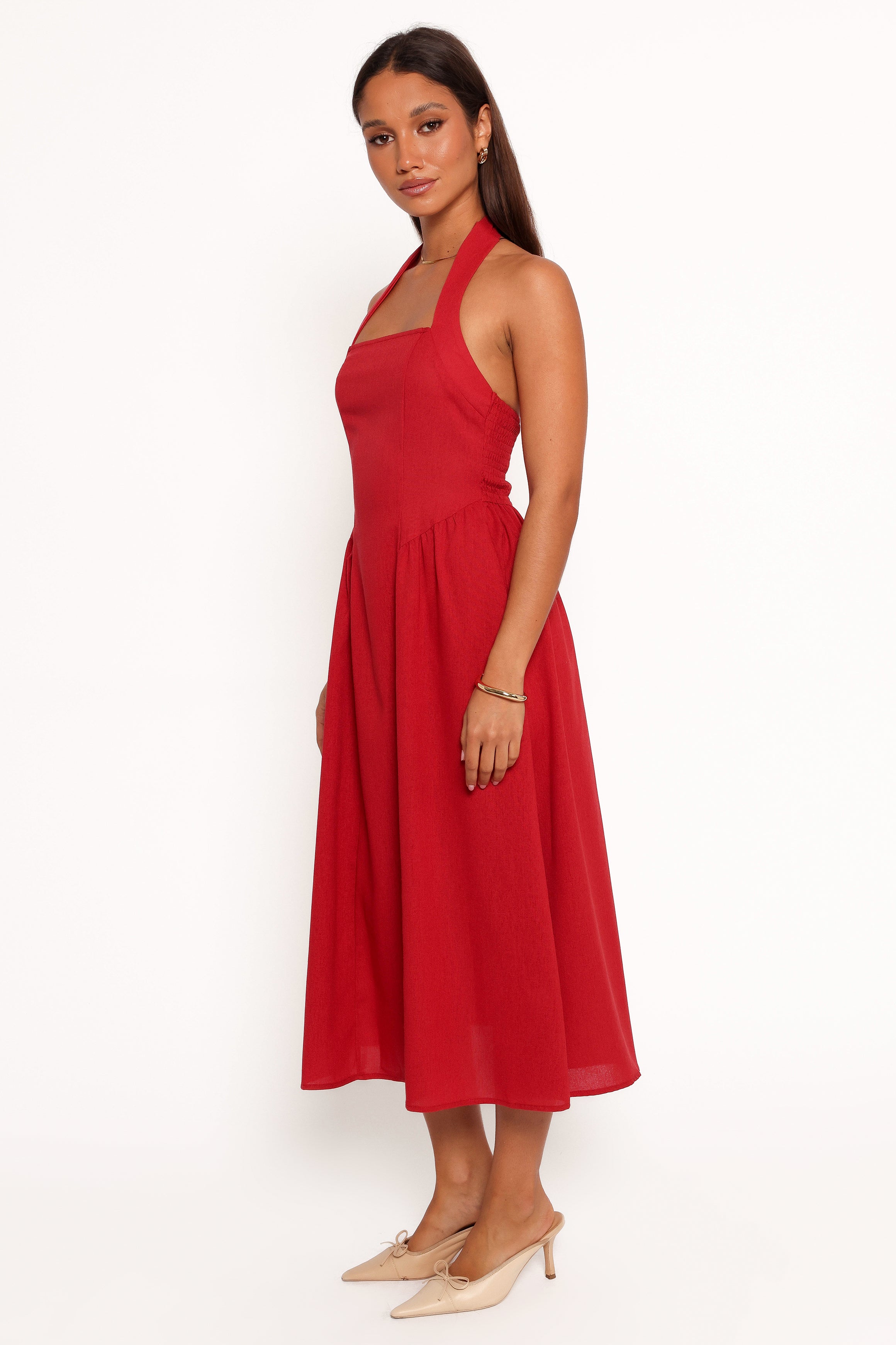 Petal and Pup USA DRESSES Ramona Halterneck Midi Dress - Red