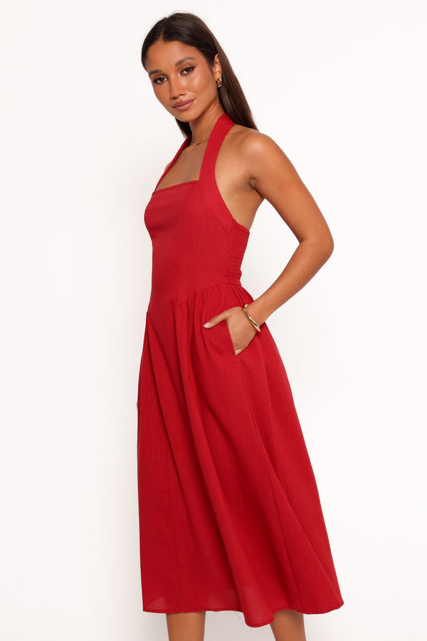 Petal and Pup USA DRESSES Ramona Halterneck Midi Dress - Red