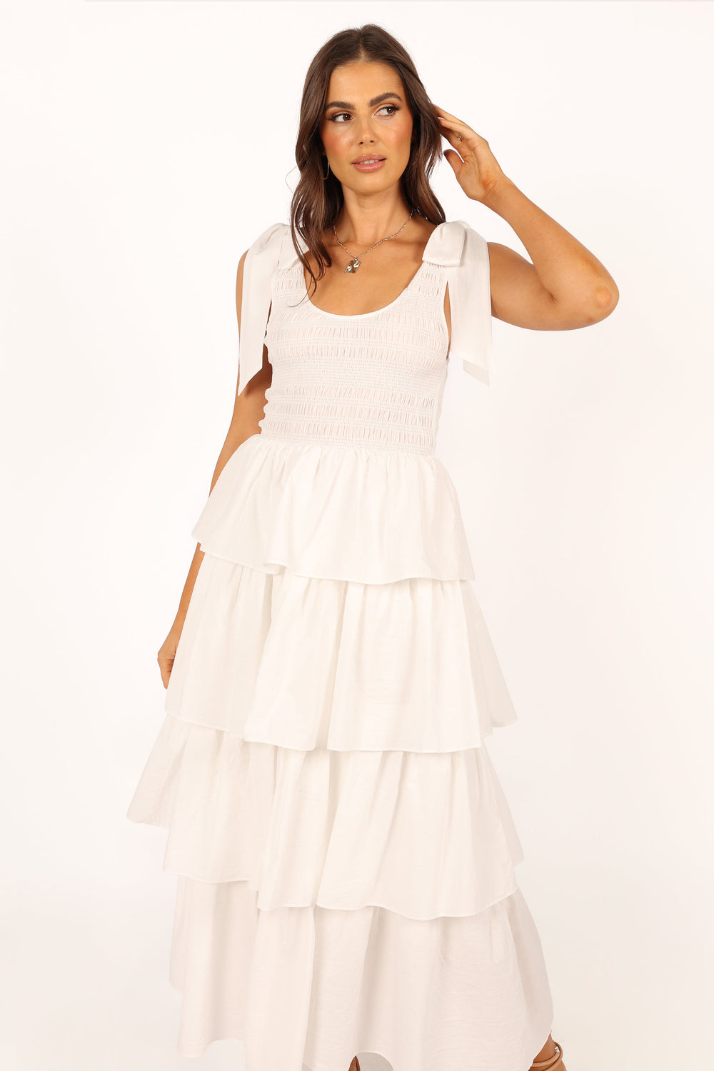 White tiered dress outlet maxi