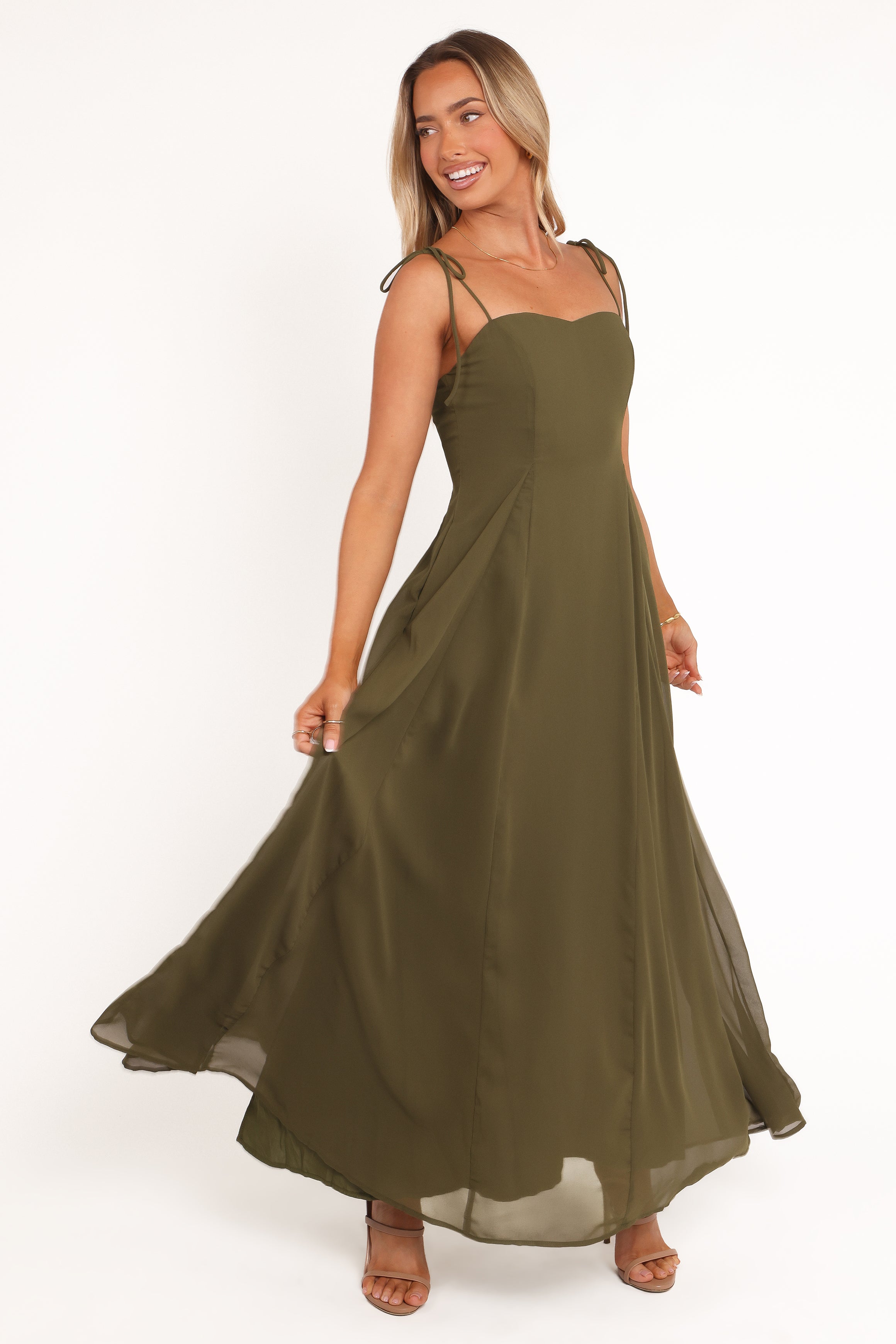 chinese dress ladies Stella Draped Slinky Maxi Dress / Ombre Vintage Olive | Meshki main image 0