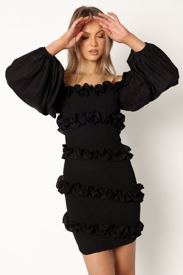 Petal and Pup USA DRESSES Reba Off Shoulder Mini Dress - Black