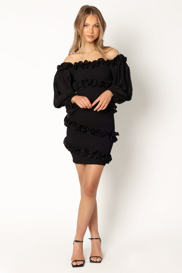 Petal and Pup USA DRESSES Reba Off Shoulder Mini Dress - Black