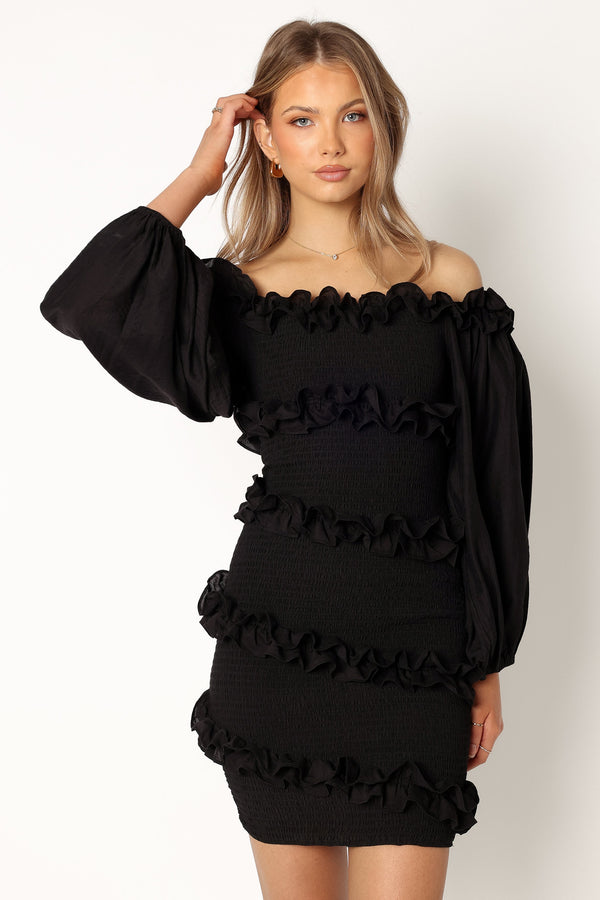 Petal and Pup USA DRESSES Reba Off Shoulder Mini Dress - Black