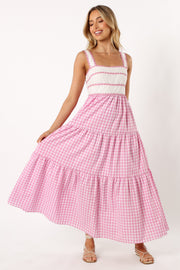 Petal and Pup USA DRESSES Rebecca Contrast Midi Dress - Pink Gingham
