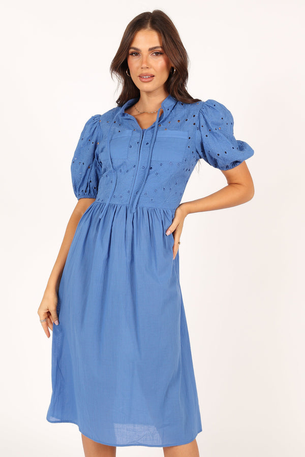 Petal and Pup USA DRESSES Rebekkah Midi Dress - Dusty Blue