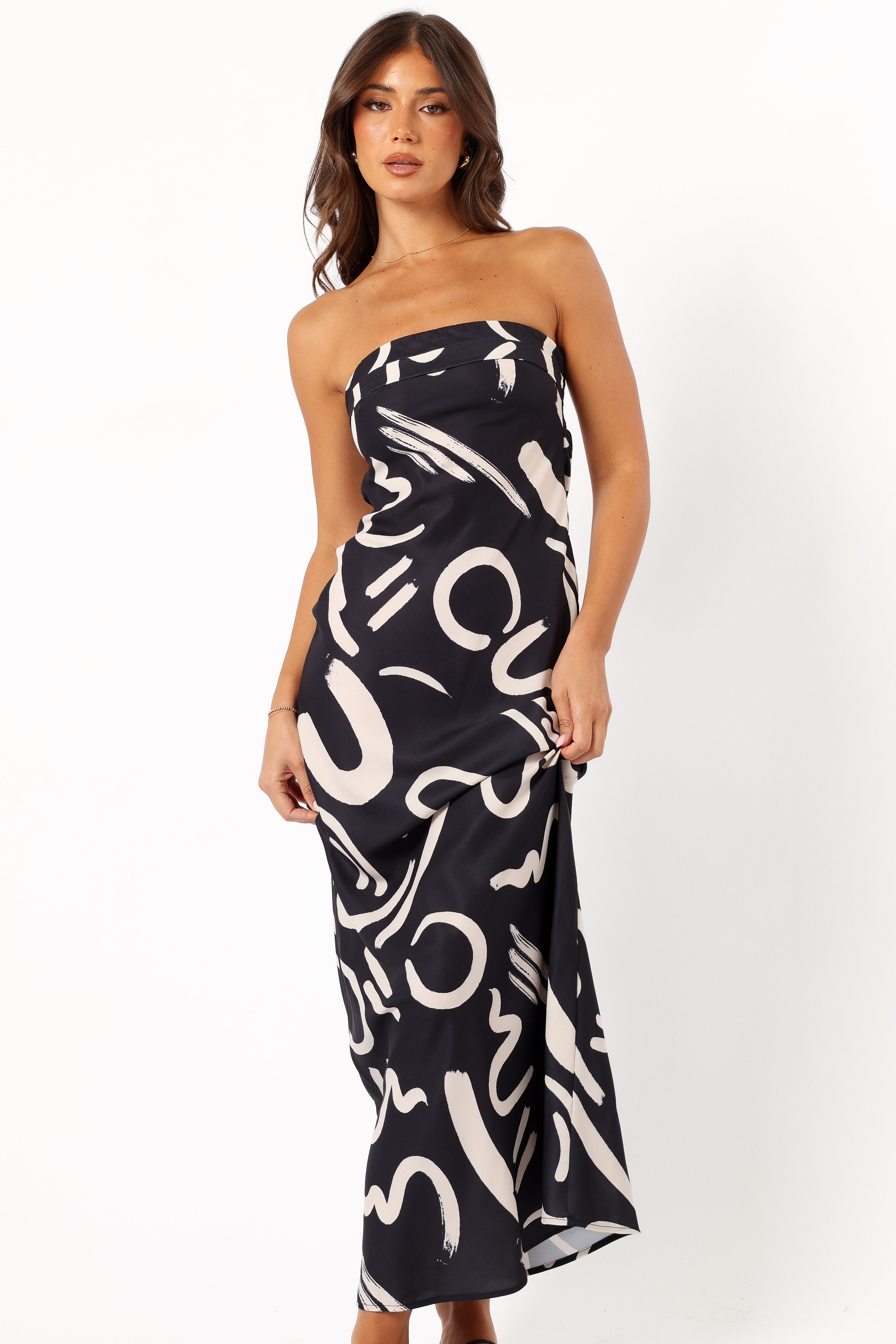 Petal and Pup USA DRESSES Remmie Strapless Maxi Dress - Black/White