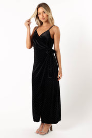 Petal and Pup USA DRESSES Renarde Wrap Velvet Midi Dress - Black