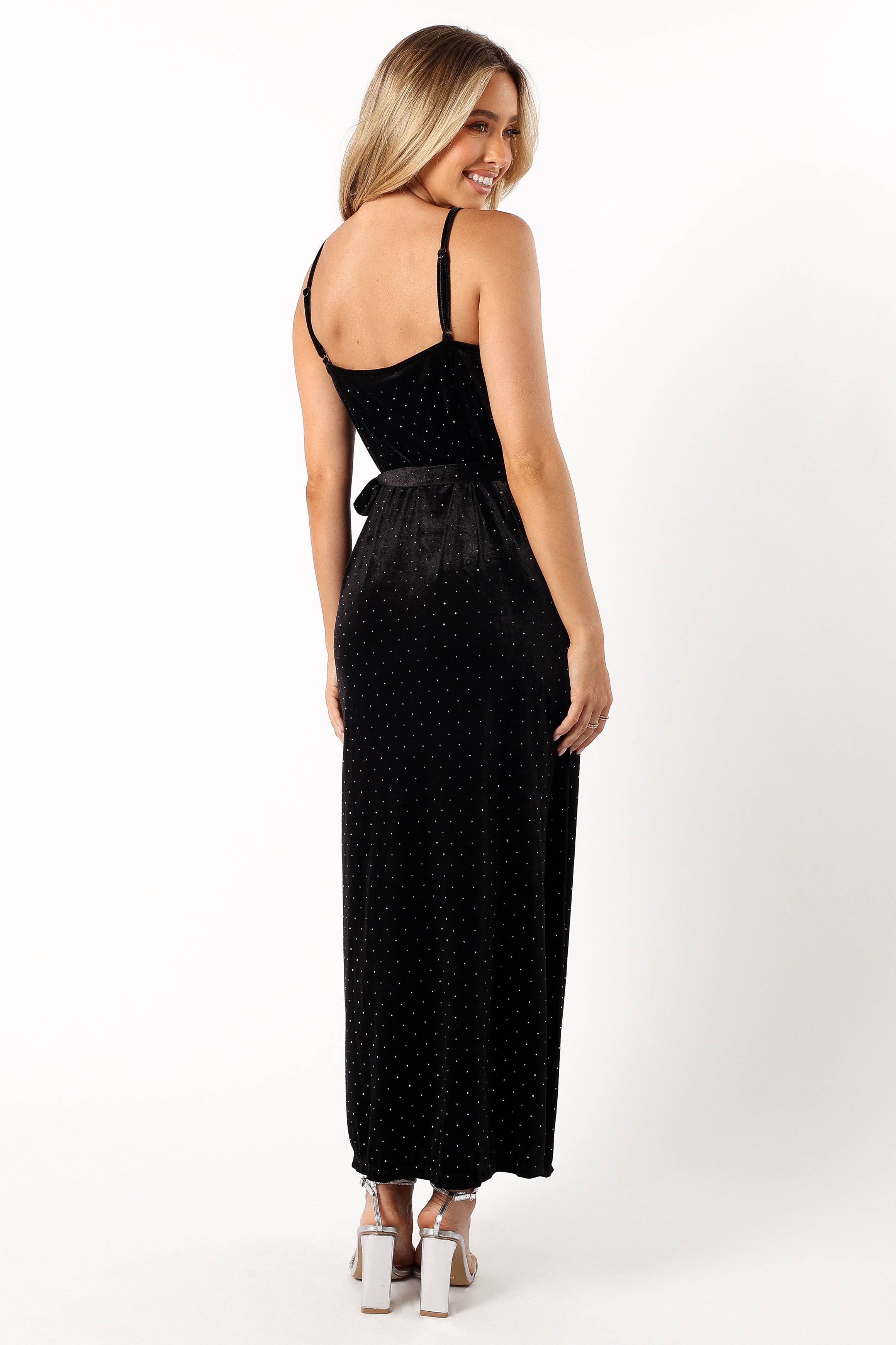 Petal and Pup USA DRESSES Renarde Wrap Velvet Midi Dress - Black