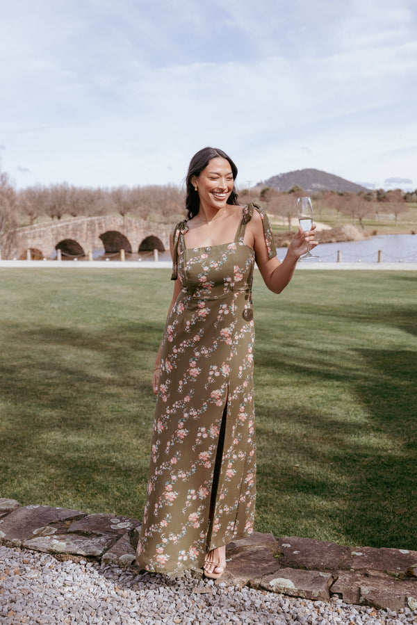 Petal and Pup USA DRESSES Renita Maxi Dress - Olive Floral