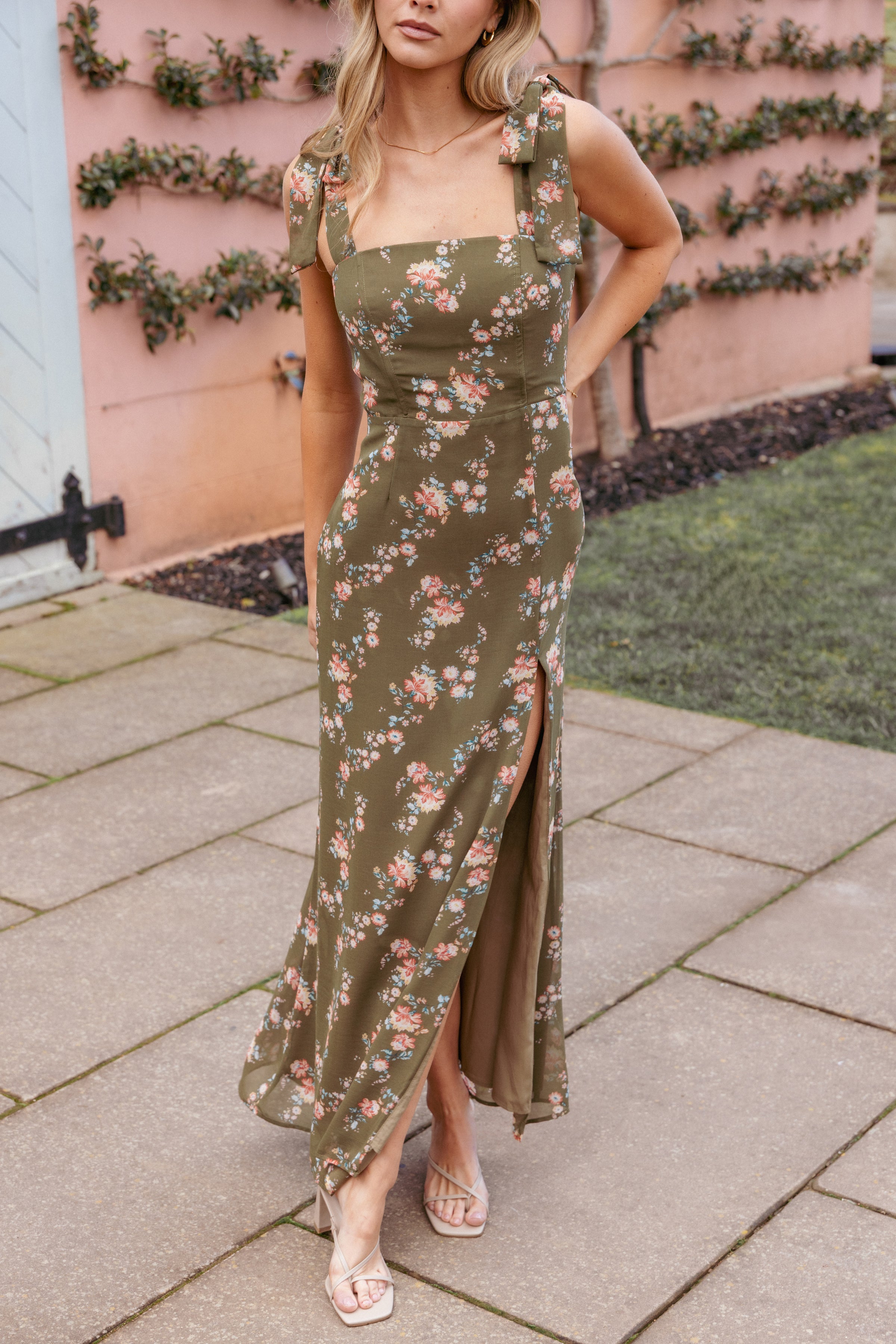 Petal and Pup USA DRESSES Renita Maxi Dress - Olive Floral