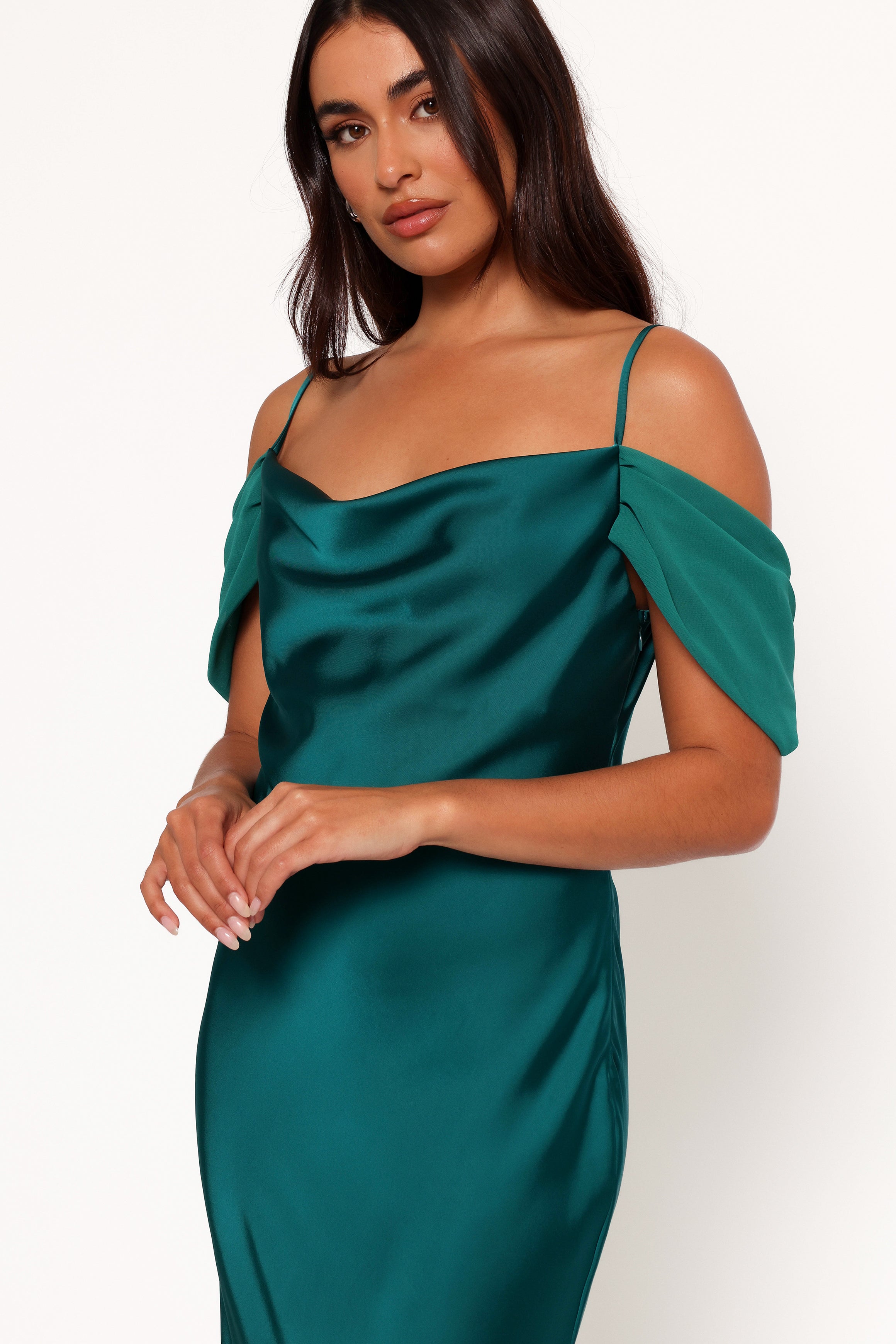 Petal and Pup USA DRESSES Reyna Off Shoulder Maxi Dress - Emerald Green