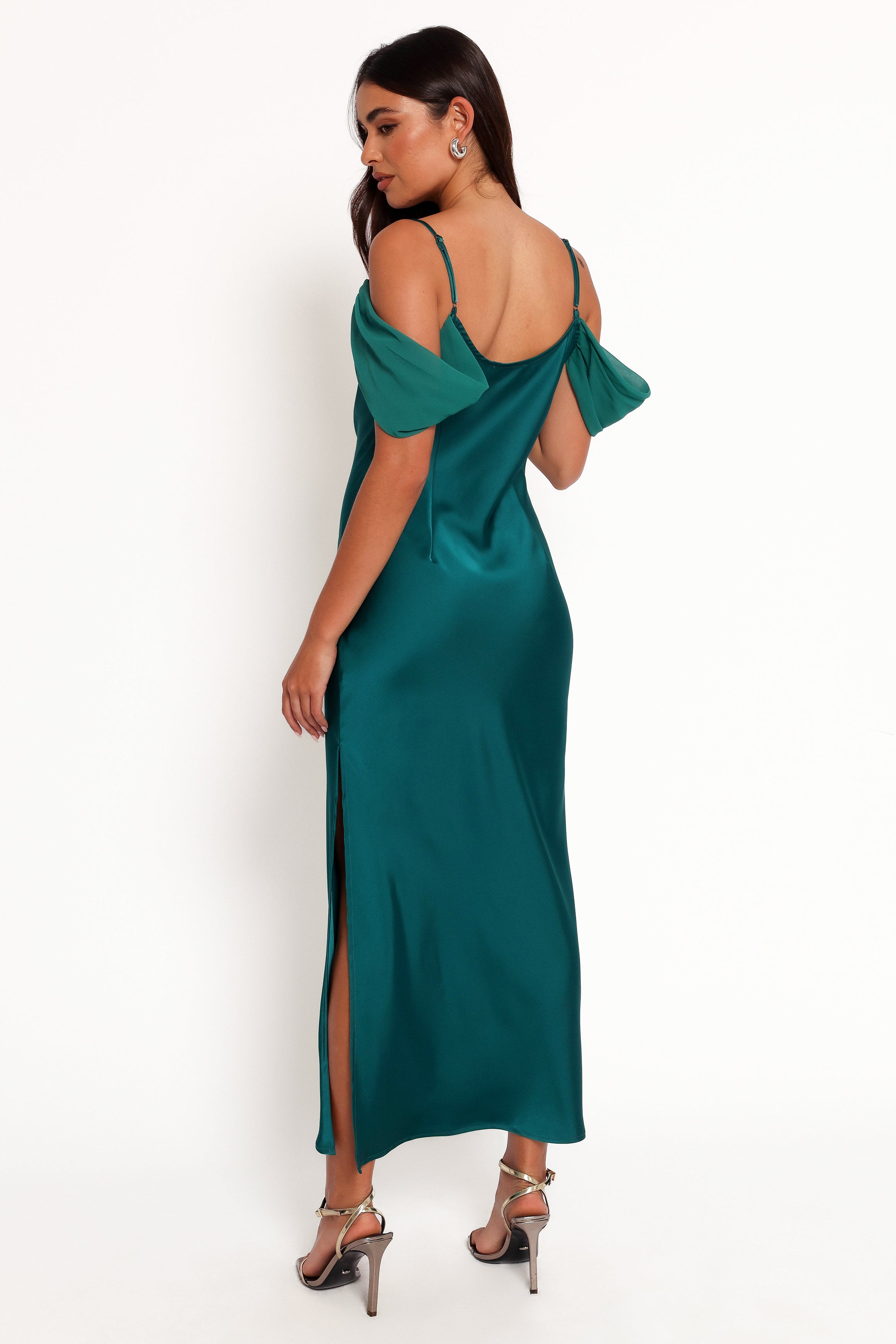 Petal and Pup USA DRESSES Reyna Off Shoulder Maxi Dress - Emerald Green