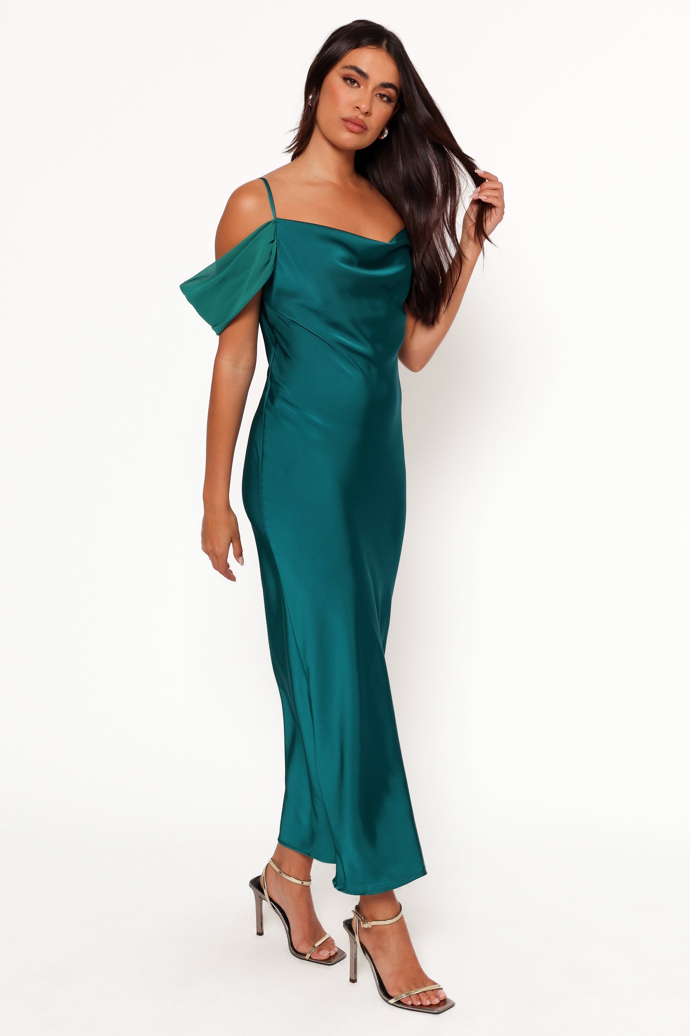 Petal and Pup USA DRESSES Reyna Off Shoulder Maxi Dress - Emerald Green